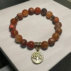 Carnelian Agate Stretch Bracelet with Charm